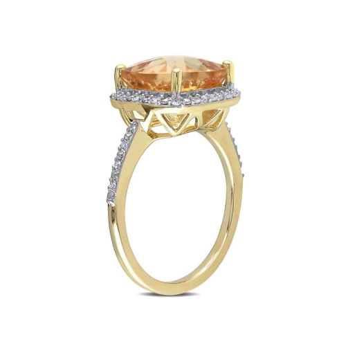 4.00 Carat Cushion-Cut Citrine Halo Ring in 10K Yellow Gold with Diamonds