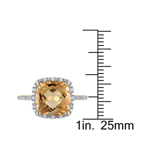 4.00 Carat Cushion-Cut Citrine Halo Ring in 10K Yellow Gold with Diamonds