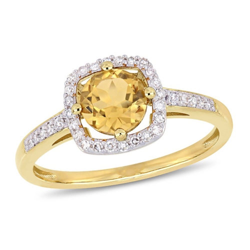 GEM AND HARMONY  3/4 Carat (Ctw) Cushion-Cut Citrine Halo Ring In 10K Gold With Diamonds In Yellow
