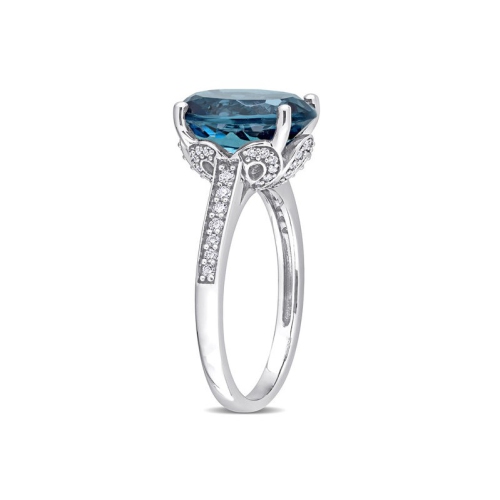 5.07 Carat London Blue Topaz Ring in 14K White Gold with Diamonds