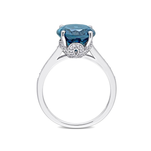 5.07 Carat London Blue Topaz Ring in 14K White Gold with Diamonds