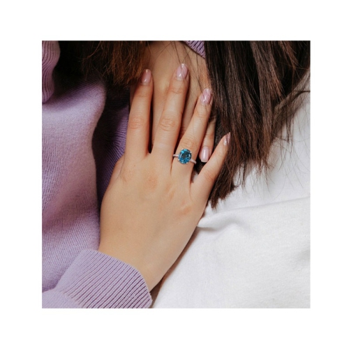 5.07 Carat London Blue Topaz Ring in 14K White Gold with Diamonds