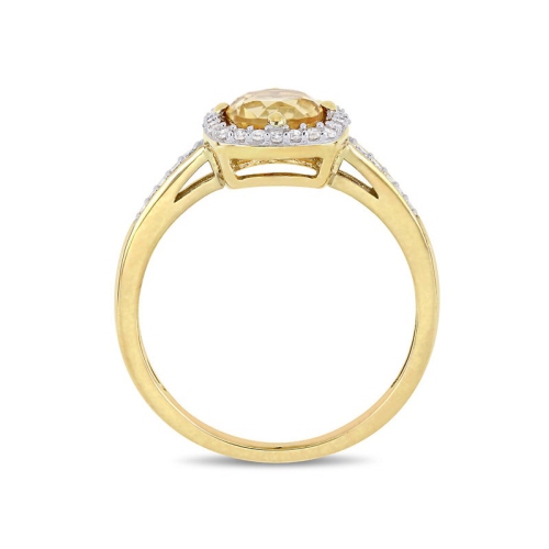 Bague halo en or jaune 10 ct avec citrine taille coussin et diamants 3 ct d'4 carat