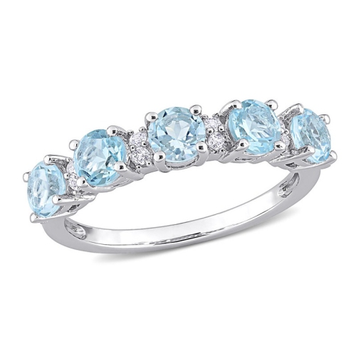 GEM AND HARMONY  1.50 Carat (Ctw) Topaz Five Stone Band Ring In Sterling Silver In Blue