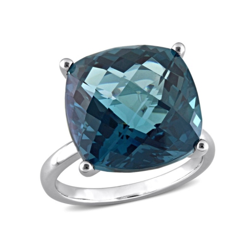 GEM AND HARMONY  19.24 Carat (Ctw) London Cushion-Cut Topaz Ring In 14K White Gold In Blue