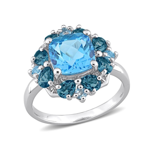 GEM AND HARMONY  4.10 Carat (Ctw) London And Swis Topaz Ring In Sterling Silver In Blue