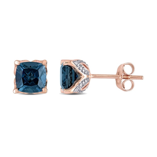 GEM AND HARMONY  2.20 Carat (Ctw) London Topaz Solitaire Earrings In 10K Rose Pink Gold In Blue