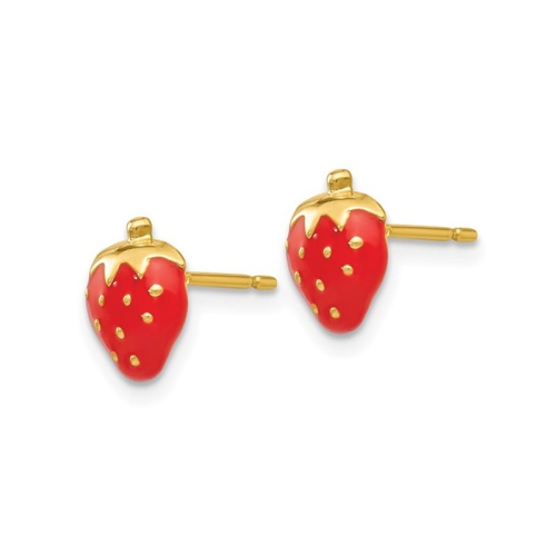 Boucles d'oreilles à tige en émail jaune 14 K à motif de strwaberry