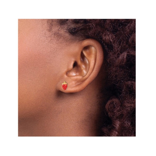 Boucles d'oreilles à tige en émail jaune 14 K à motif de strwaberry