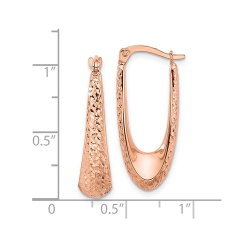 14K Rose Pink Gold Polished Diamond-cut Hoop Earrings