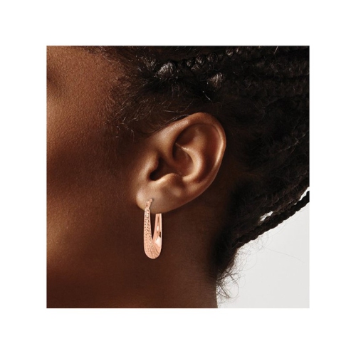 14K Rose Pink Gold Polished Diamond-cut Hoop Earrings
