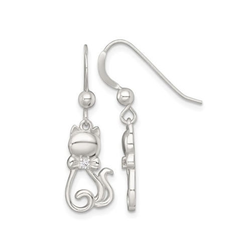 GEM AND HARMONY  Sterling Cat Earrings With Cubic Zirconia (Cz)S In Silver