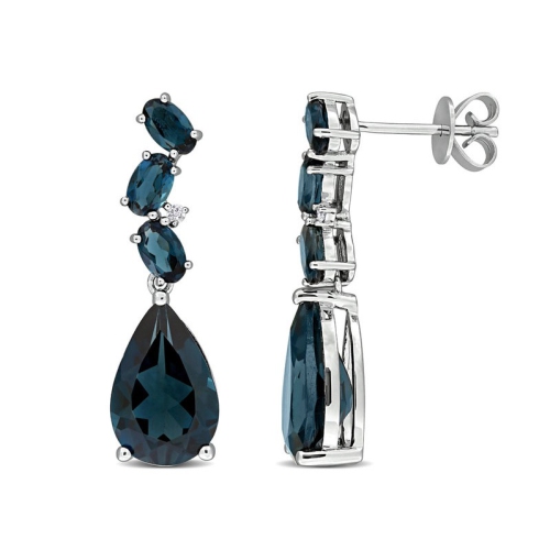 GEM AND HARMONY  9.10 Carat (Ctw) London Topaz Drop Earrings In 10K White Gold In Blue