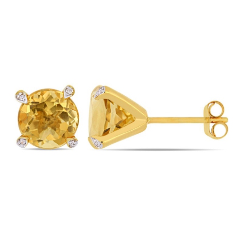 GEM AND HARMONY  3.70 Carat (Ctw) Citrine Solitaire Stud Earrings In 10K Gold In Yellow