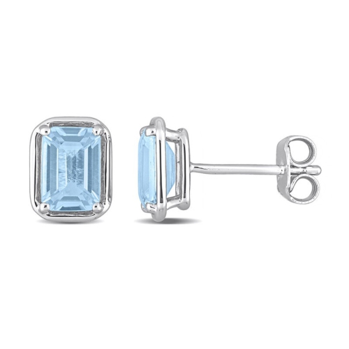 GEM AND HARMONY  2.50 Carat (Ctw) Topaz Emerald-Cut Solitaire Stud Earrings In Sterling Silver In Blue