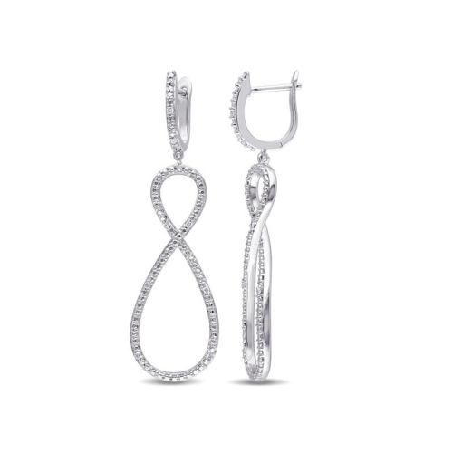 GEM AND HARMONY  1/10 Carat (Ctw) Accent Diamond Drop Earrings In Sterling In Silver