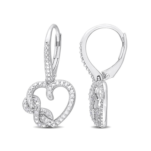 GEM AND HARMONY  Accent Diamond Infinity Heart Dangle Earrings In Sterling In Silver
