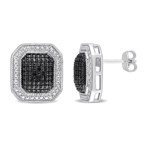 GEM AND HARMONY  Diamond Accent Cluter Earrings In Sterling Silver In Black