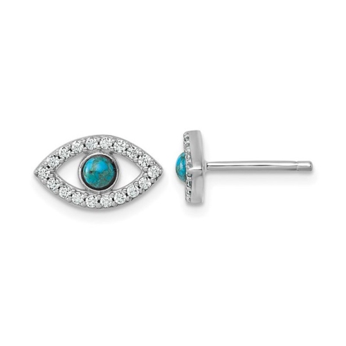 Sterling Silver Evil Eye Charm Earrings with Compressed Turquoise and Synthetic Cubic Zirconias