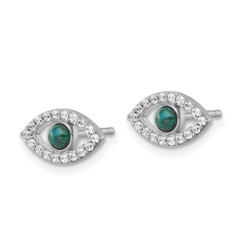 Sterling Silver Evil Eye Charm Earrings with Compressed Turquoise and Synthetic Cubic Zirconias