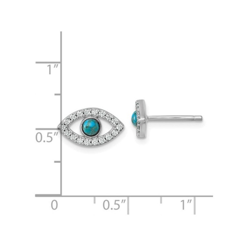 Sterling Silver Evil Eye Charm Earrings with Compressed Turquoise and Synthetic Cubic Zirconias