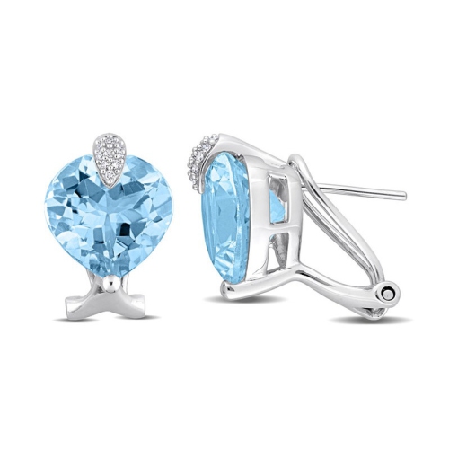 14.00 Carat Blue Topaz Heart Earrings in 14K White Gold