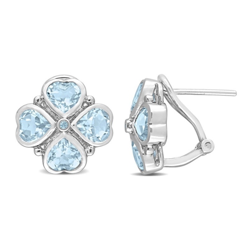 4.40 Carat Blue Topaz Flower Stud Earrings in Sterling Silver