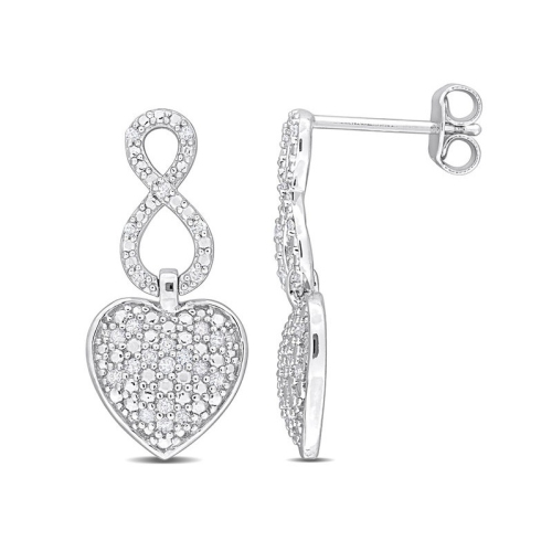 1/4 Carat Diamond Infinity Heart Dangle Earrings in Sterling Silver