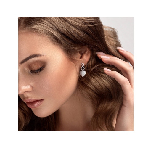 1/4 Carat Diamond Infinity Heart Dangle Earrings in Sterling Silver