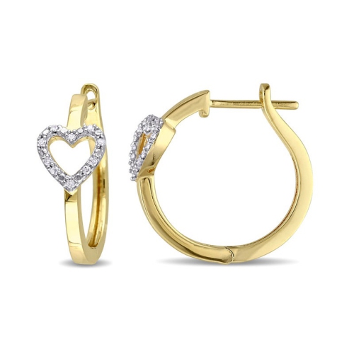 1/10 Carat Diamond Heart Hoop Earrings in Yellow Sterling Silver