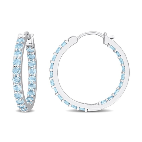 3.20 Carat Blue Topaz Hoop Earrings in Sterling Silver