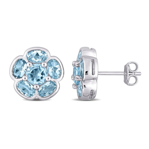 3.46 Carat Blue Topaz Flower Stud Earrings in Sterling Silver