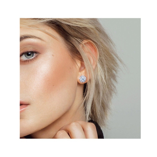 3.46 Carat Blue Topaz Flower Stud Earrings in Sterling Silver