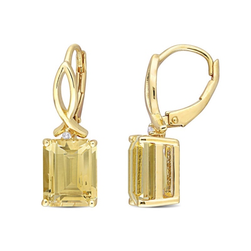 6.26 Carat Octagon Citrine and White Topaz Dangle Earrings in Yellow Sterling Silver