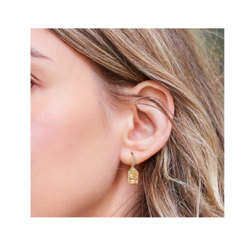 6.26&nbsp;carat – Boucles d'oreilles pendantes citrine octogonale et topaze blanche, argent sterling jaune