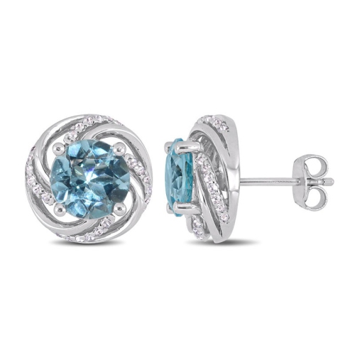 4.98 Carat Blue Topaz and White Topaz Swirl Earrings in Sterling Silver