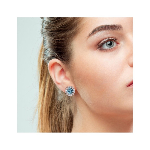 4.98 Carat Blue Topaz and White Topaz Swirl Earrings in Sterling Silver