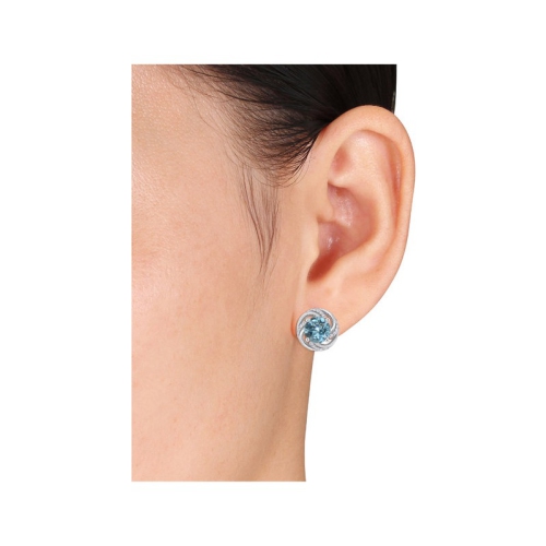 4.98 Carat Blue Topaz and White Topaz Swirl Earrings in Sterling Silver