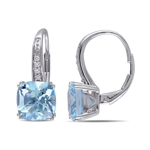 5.00 Carat Blue Topaz Drop Leverback Earrings in 10K White Gold