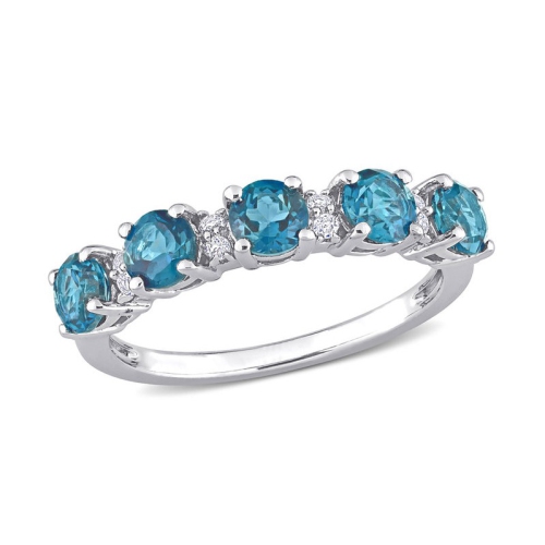 GEM AND HARMONY  1.50 Carat (Ctw) London Topaz Five Stone Band Ring In Sterling Silver In Blue
