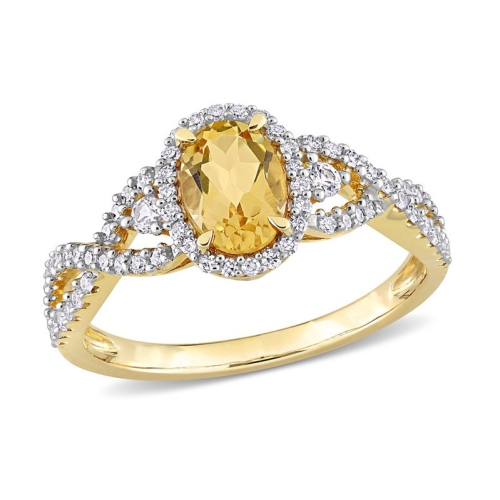 GEM AND HARMONY  3/4 Carat (Ctw) Citrine And White Sapphire Ring In 10K Gold With Diamonds In Yellow