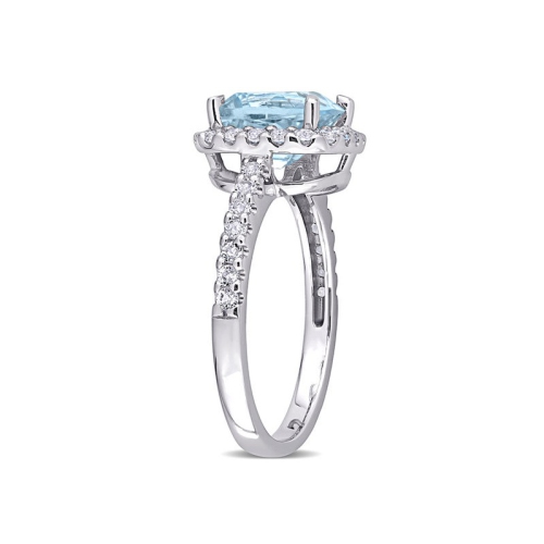 2.50 Carat Blue Topaz Halo with Ring in 10K White Gold with White Topaz
