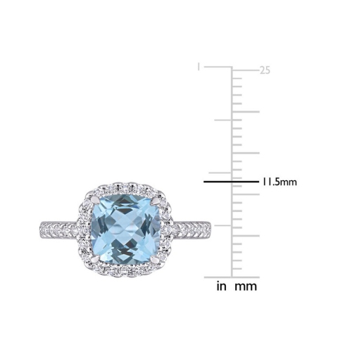2.50 Carat Blue Topaz Halo with Ring in 10K White Gold with White Topaz
