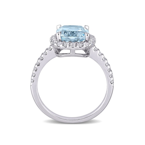 2.50 Carat Blue Topaz Halo with Ring in 10K White Gold with White Topaz