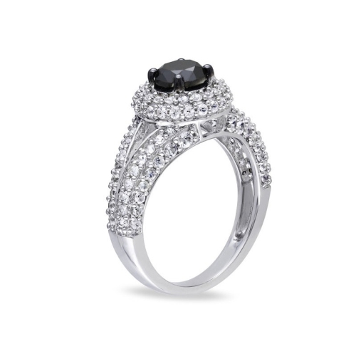 1.00 Carat Black Diamond Promise Ring with Lab-Created White Sapphires in Sterling Silver