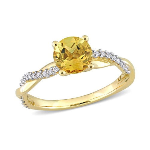GEM AND HARMONY  1.00 Carat (Ctw) Citrine Crossover Ring In 14K Gold With Diamonds In Yellow