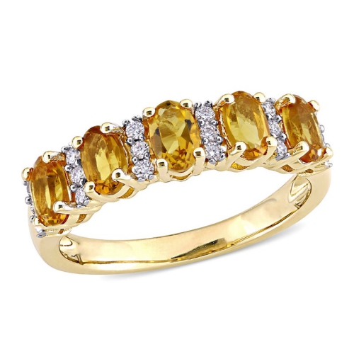 GEM AND HARMONY  1.20 Carat (Ctw) Citrine Band Ring In 14K Gold With Diamonds In Yellow