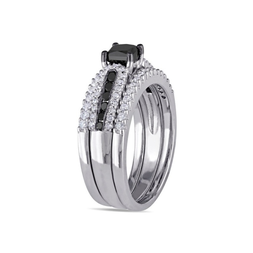 7/8 Carat Black Diamond Engagement Ring and Wedding Band Set in Sterling Silver