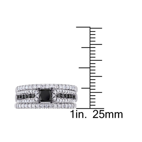 7/8 Carat Black Diamond Engagement Ring and Wedding Band Set in Sterling Silver