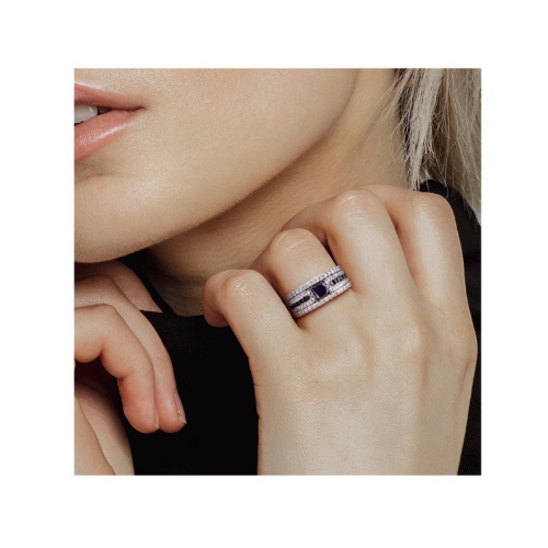 7/8 Carat Black Diamond Engagement Ring and Wedding Band Set in Sterling Silver